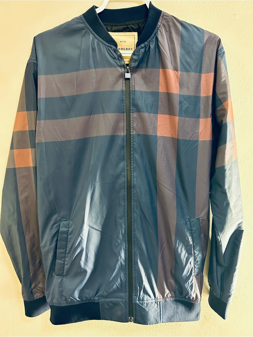 Burberry London Men's Plaid Bomber Jacket - Navy & Tan